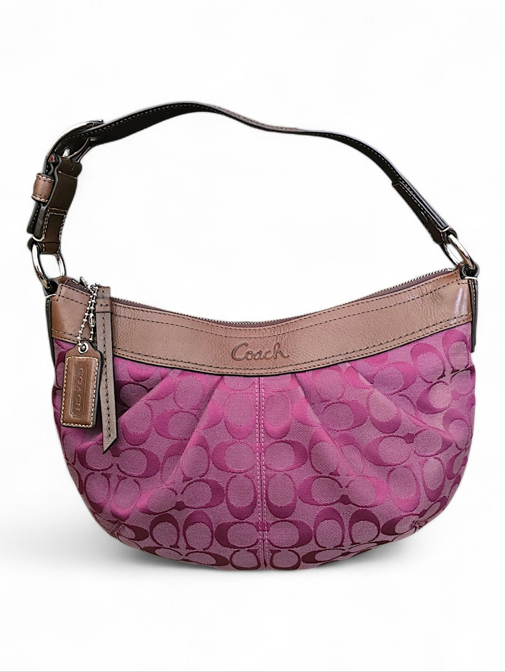 Coach Pink Signature Jacquard Shoulder Bag with Tan Trim